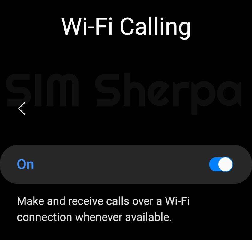 Screenshot of phone WiFi calling setting