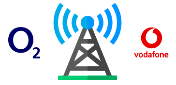 Mobile mast with O2 and Vodafone logos