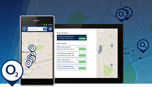 O2 WiFi maps on a smartphone and tablet