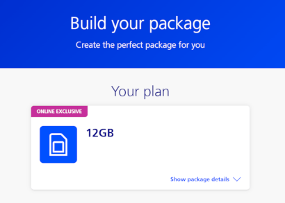 Screenshot of O2's checkout