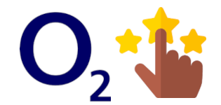 O2 logo with hand pointing to stars