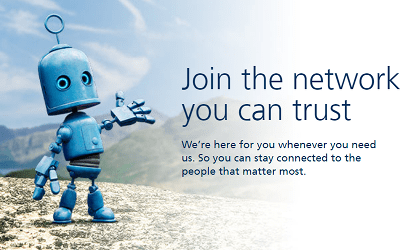 O2 network you can trust banner with robot