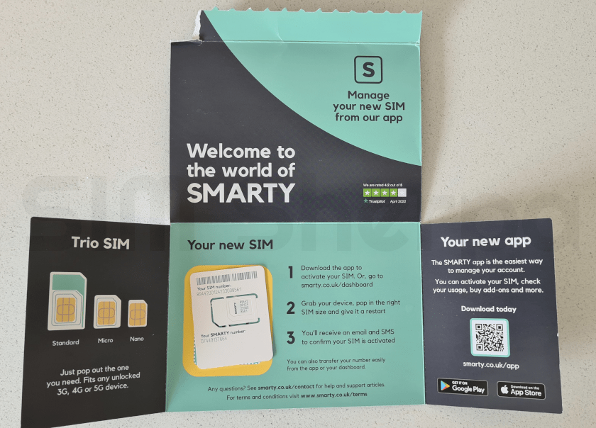 A SIM pack opened up with SMARTY's SIMs inside