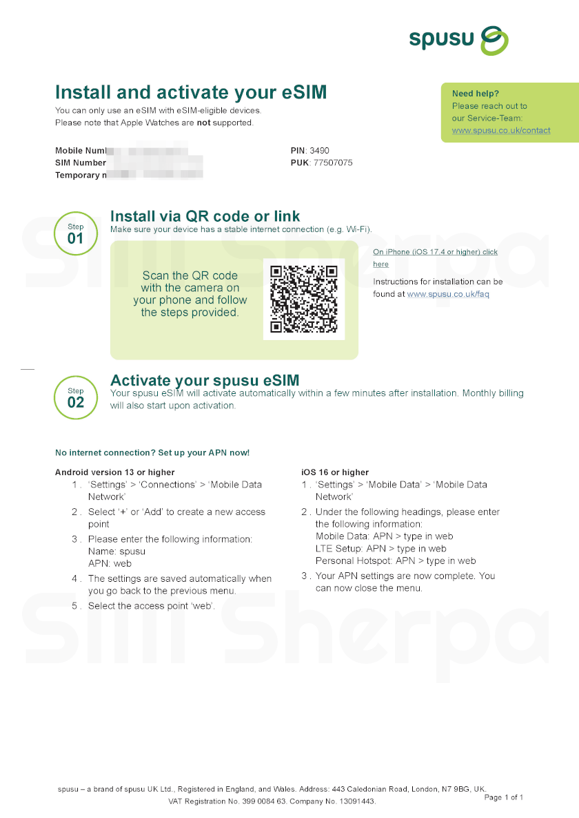 Screenshot of our eSIM