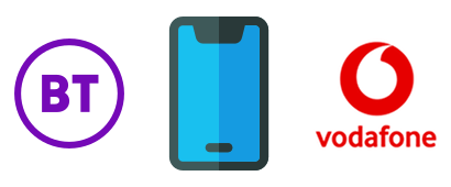 Smartphone between BT and Vodafone logos