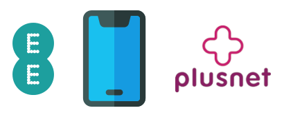 Phone icon with Plusnet and EE logos
