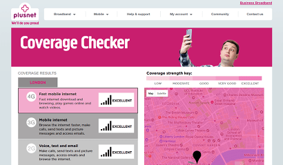 Screenshot of Plusnet's coverage checker