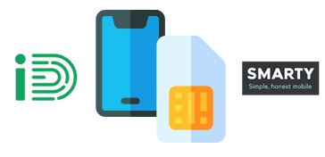 SIM card and phone with SMARTY and iD logos