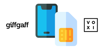 Phone and a SIM with giffgaff and VOXI logos