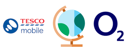 O2 and Tesco Mobile logo with globe
