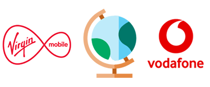 Virgin and Vodafone logos with a globe