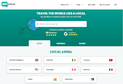Screenshot of Sim Local's website