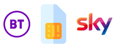 BT and Sky logos around a SIM card