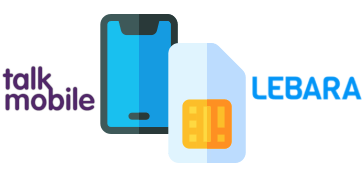 SIM card and phone with Talkmobile and Lebara logos