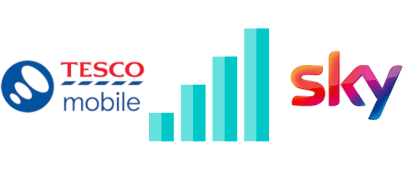 Tesco Mobile and Sky logos with Signal bars