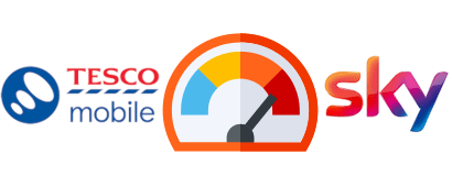 Speedometer icon with Tesco Mobile and Sky logos