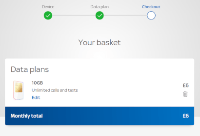 Screenshot of a Sky Mobile exclusive plan