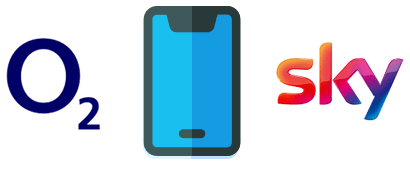 Smartphone with Sky and O2 logos