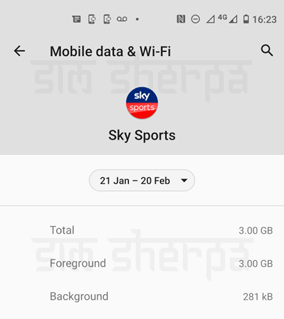 Screenshot of app data usage showing 3GB