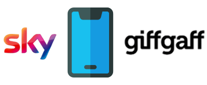 Smartphone between Giffgaff and Sky logos