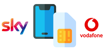 Sky and Vodafone logos with phone and SIM card icons
