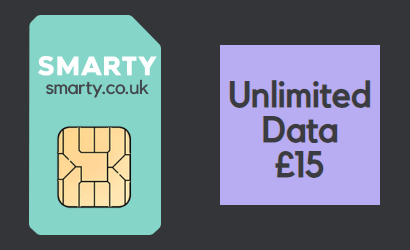 SMARTY unlimited data for £15 banner