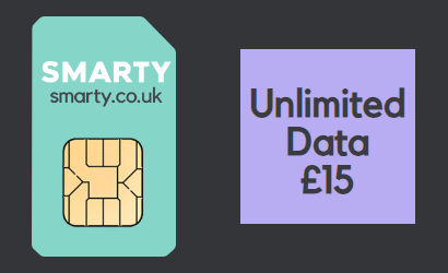 SMARTY unlimited data for &pound;15 banner