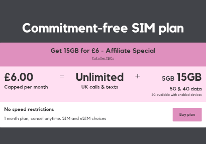 Screenshot of SMARTY's 15GB for &pound;6 deal