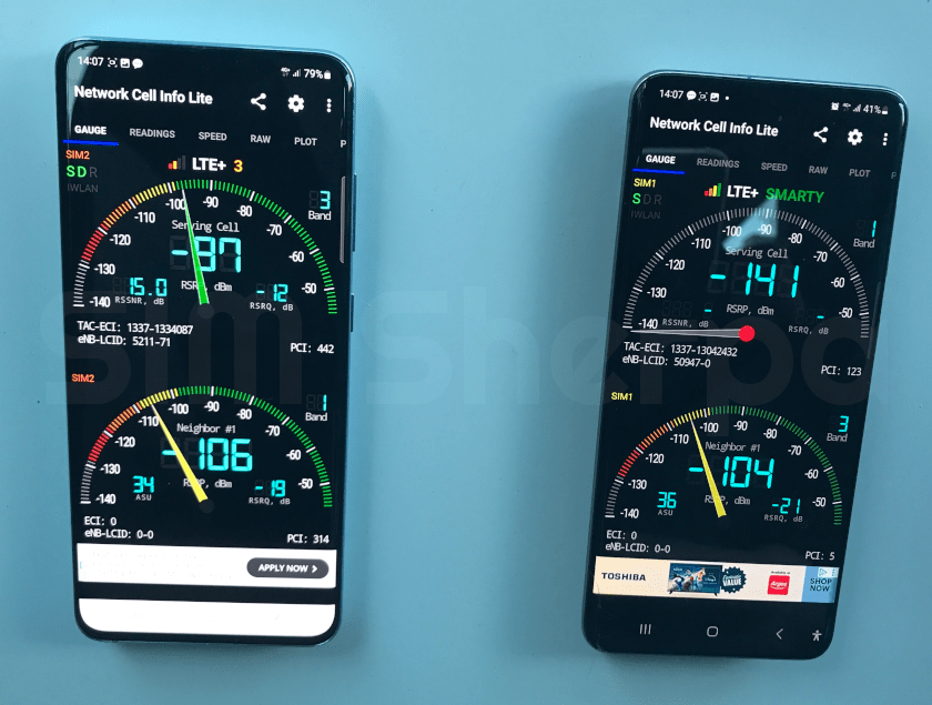 Photo of two phones tested against each other