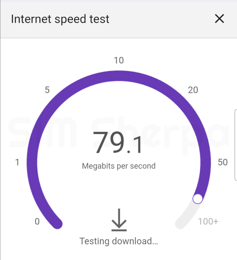 Screenshot of a Google speed test