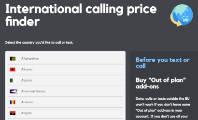 International calls price finder