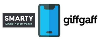SMARTY and giffgaff logos with a phone