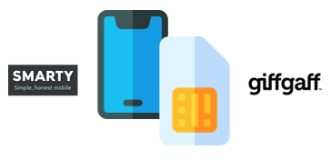 SMARTY and giffgaff logos with a phone and SIM card