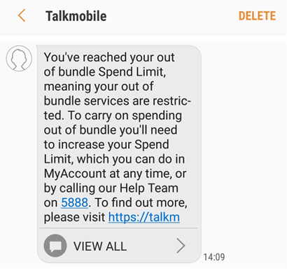 Text message from Talkmobile