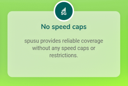 Screenshot of spusu's no speed caps promise