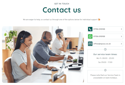 Screenshot of spusu's contact us page