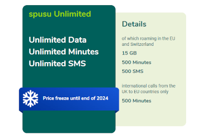 Screenshot of spusu's unlimited data plan