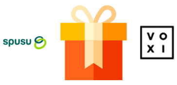 A gift box with spusu and VOXI logos