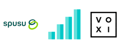 spusu and VOXI logos with mobile signal bars icon
