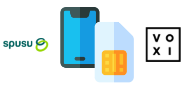 spusu and VOXI logos with phone and SIM card icons