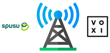 Mobile mast with spusu and VOXI logos