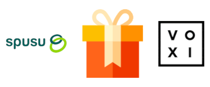 A greater than symbol between spusu and VOXI logos