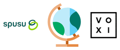 spusu and VOXI logos with a globe
