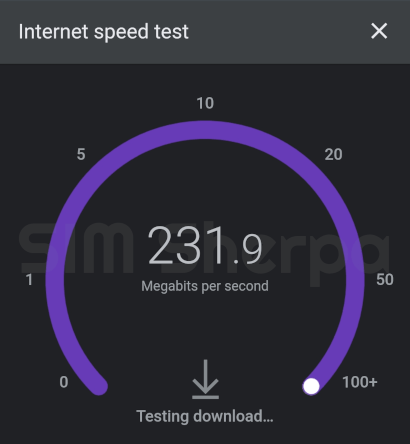 Screenshot of Talk Home's 5G speeds