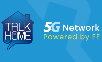 The Talk Home logo on a banner that reads '5G Network Powered by EE'