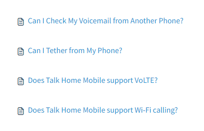 Screenshot of Talk Home FAQs