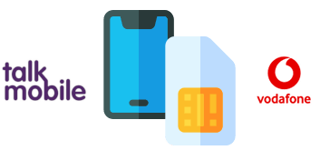 SIM card and phone with EE and BT Mobile logos