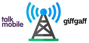Mobile mast and Talkmobile and giffgaff logos