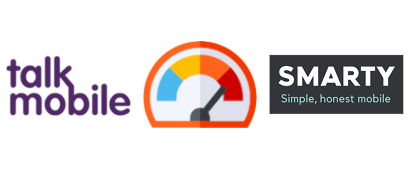 Talkmobile and SMARTY logos with speedometer icon