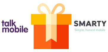 A gift box with Talkmobile and SMARTY logos